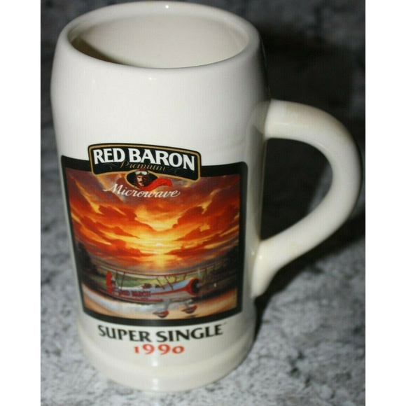 Red Baron Pizza Beer Stein Heavy Ceramic Mug Aviator 1990 Air Plane Super Single - Picture 2 of 6